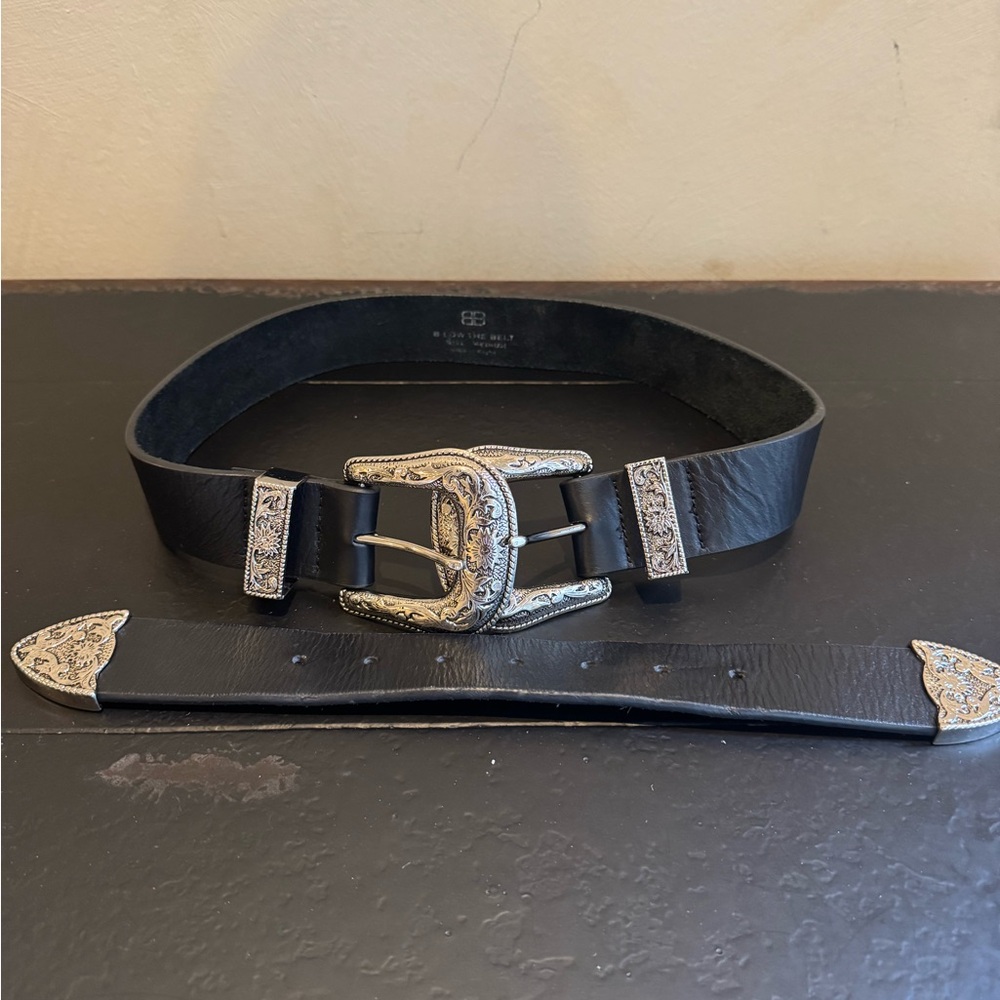 Black Leather Belt with Silver Buckle